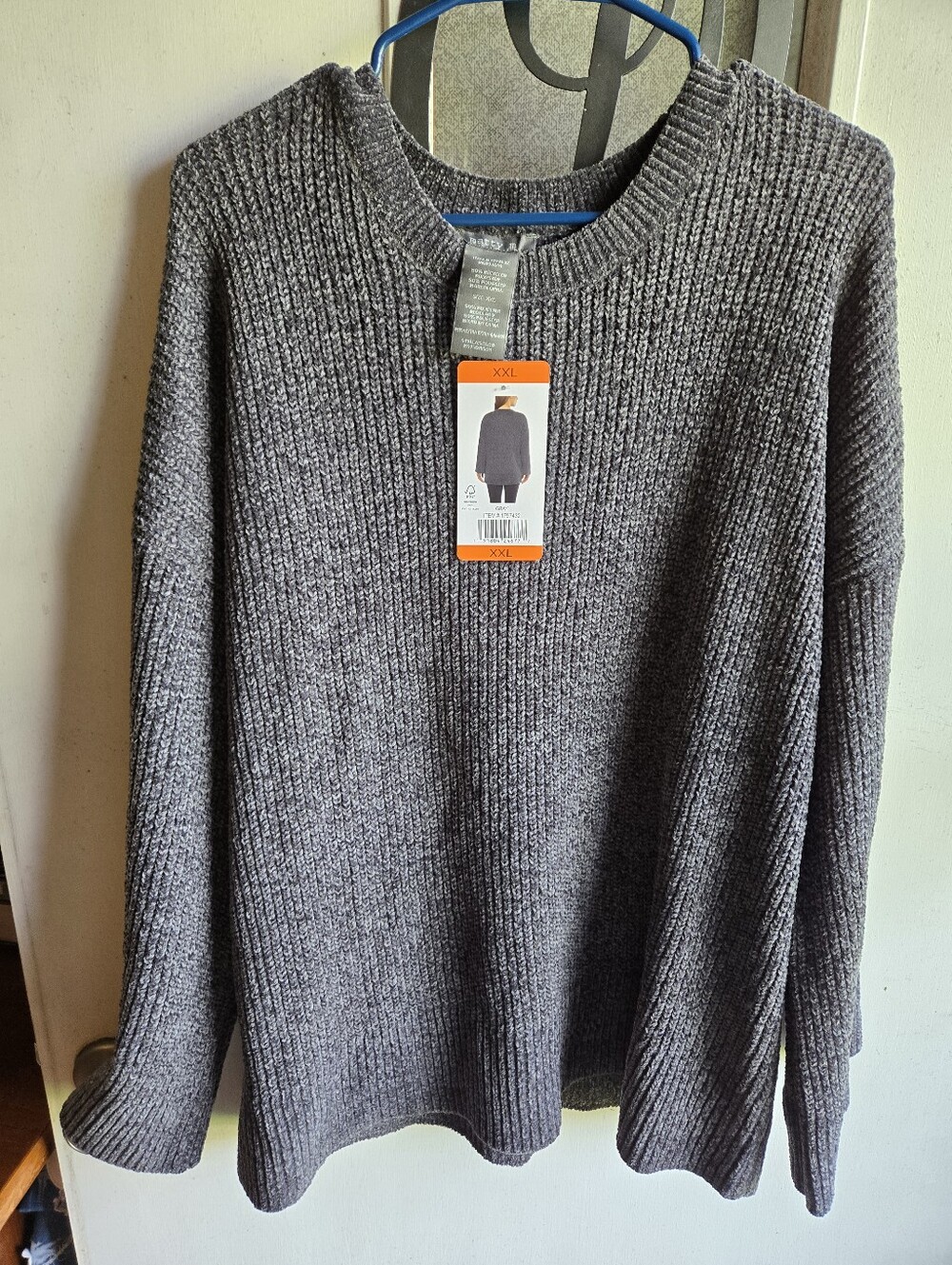 Matty M Ribbed Crewneck Sweater in Gray Marble NWT